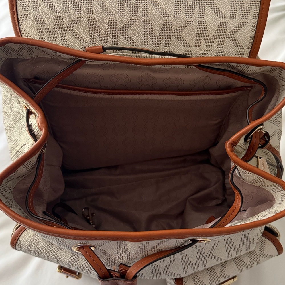 Michael Kors Beige Canvas Backpack with Brown Trim - Picture 4 of 7